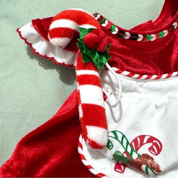Build A Bear BAB Outfit Red Velvet Christmas Dress Apron & Candy Cane Mrs. Claus - Picture 6 of 7